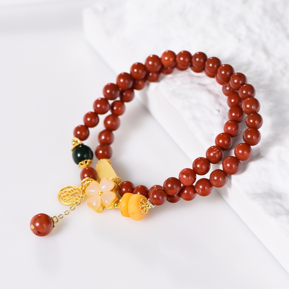 Healing,Love,Power,Prosperity,Natural Southern Red Agate Two Circle Bracelet